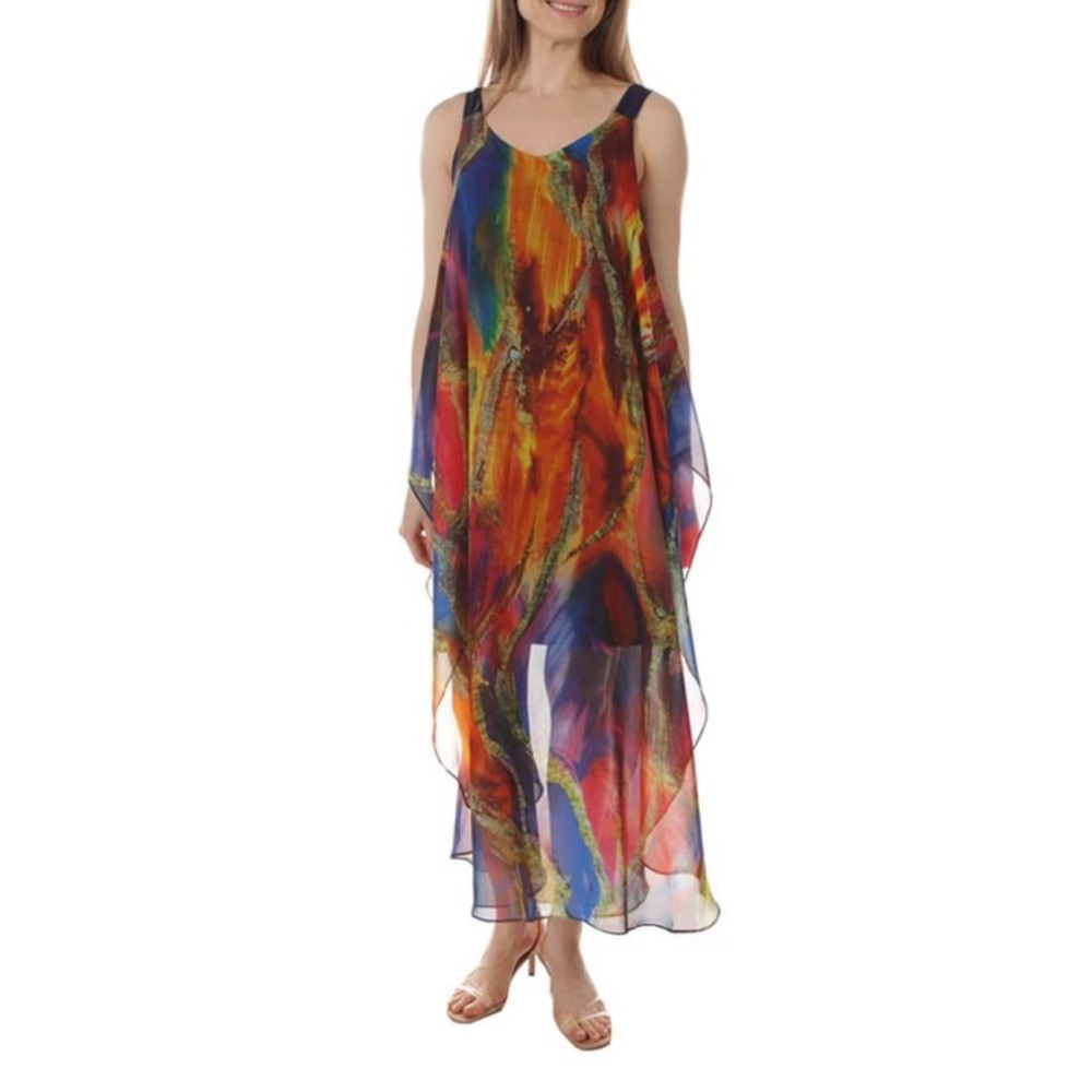 Radzoli Maxi flowy  Flowy Lined Sleeveless Dress Size 1X lagenlook artsy